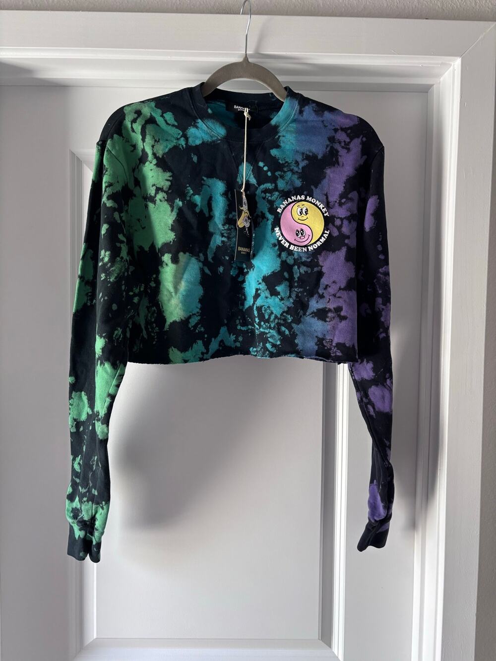 NWT Bananas Monkey Cropped Sweatshirt Tie Dye Dopamine SZ S/M 100% Cotton